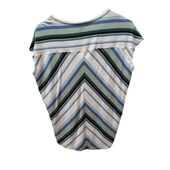White House Black Market Striped V-Neck Cap Sleeve Top Blue Green XXS - Picture 2 of 9